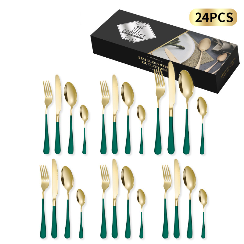 Juego de cubiertos premium de acero inoxidable 1010 de 24 piezas: 4 piezas principales, cuchillo, tenedor y cuchara, en una caja de regalo minimalista._voghion.com