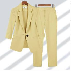 Dünner Business-Anzug, lässiger Anzug mit Neunviertelärmeln für Damen_voghion.com