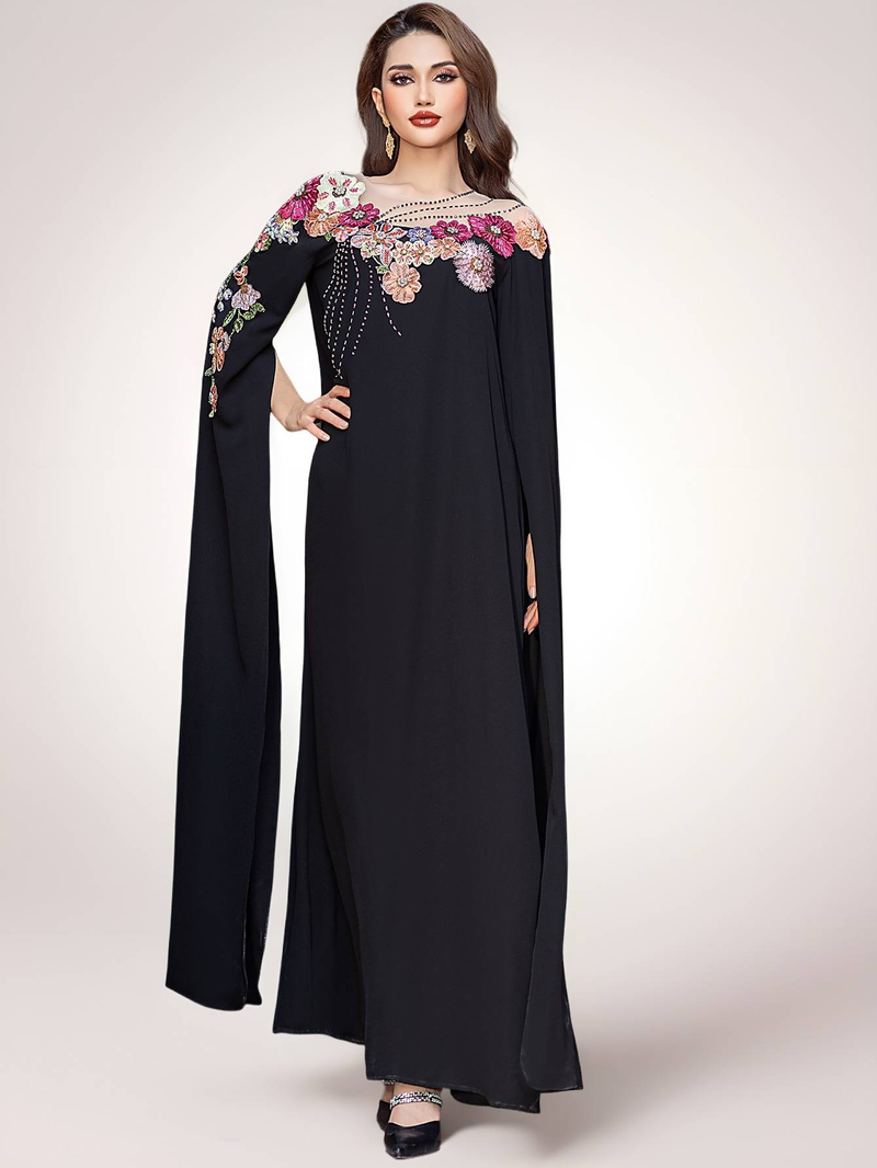 Abito da donna musulmana, leggero, di lusso, con applicazioni ricamate e perline, abito da donna Abaya, abiti da donna in Medio Oriente_voghion.com