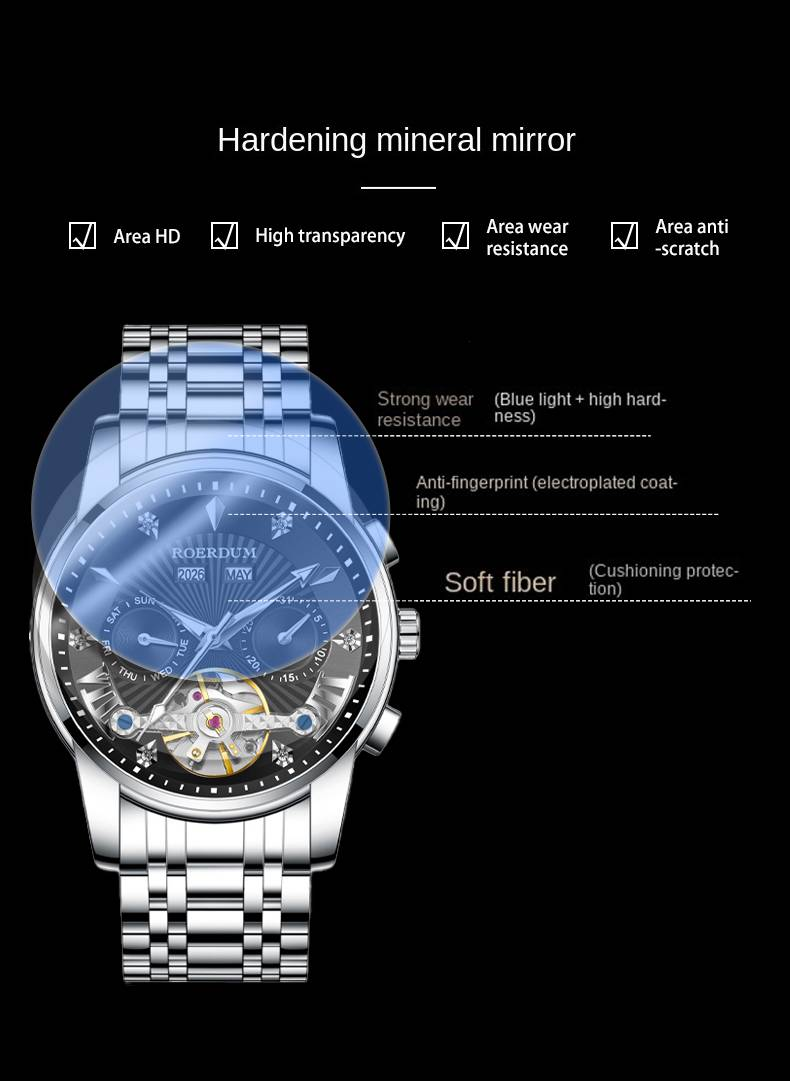 ROERDUM Apocalypse Knights Series – Dual-Color Luminous Hands, Silver-Black Dial, Stylish Men's Mechanical Wristwatch_voghion.com