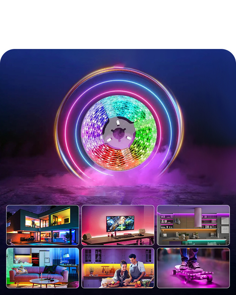 Striscia LED RGB 5050 con sincronizzazione musicale Bluetooth, alimentazione tramite USB, telecomando a 44 tasti, impermeabile, controllo intelligente per illuminazione interna_voghion.com