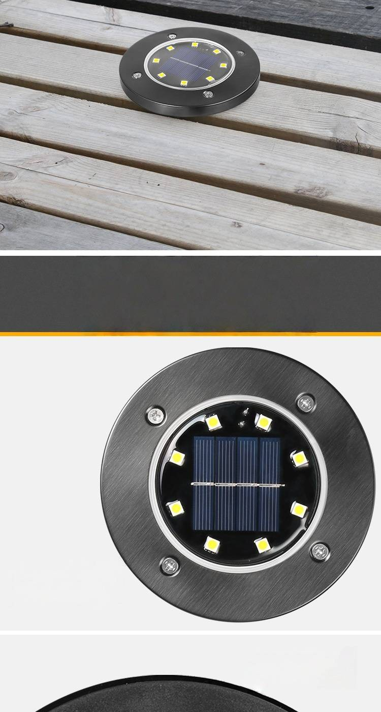 Lampada solare da incasso a 8 LED in acciaio inossidabile per giardino, prato, vialetto – Illuminazione esterna impermeabile per esterni (luce bianca)_voghion.com