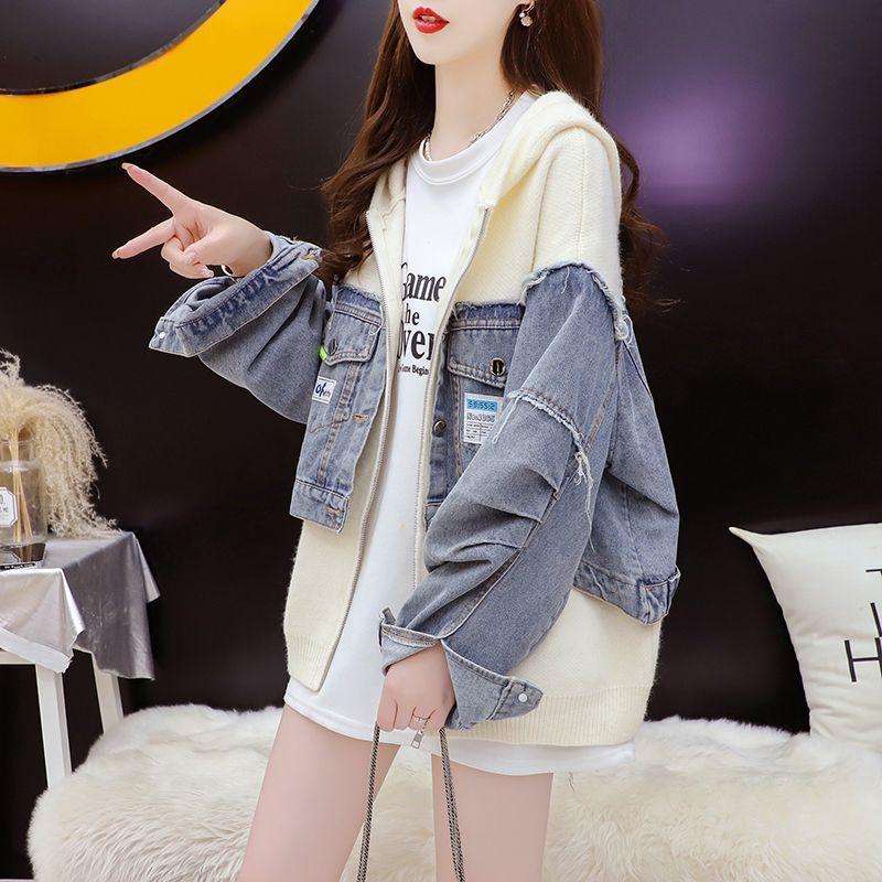 Cardigan oversize bicolore con cappuccio – Maglione aperto sul davanti in maglia grossa con maniche a spalle scese_voghion.com