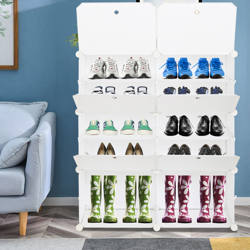 Étagère à chaussures portable à 5 niveaux, 10 compartiments, extensible, pour 20 paires de chaussures, talons, bottes, chaussons, blanc_voghion.com