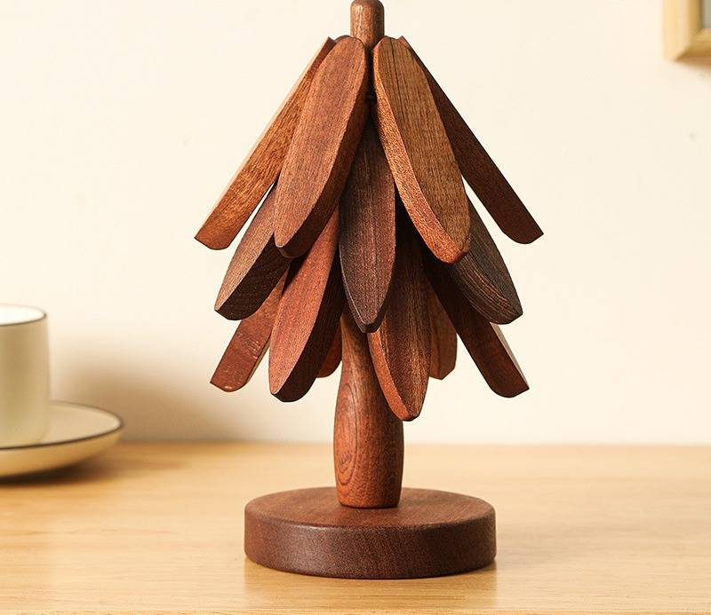 Tapete de mesa criativo de madeira com isolamento térmico para árvore de Natal, antiderrapante, resistente a altas temperaturas, para uso doméstico, com areia e bambu_voghion.com