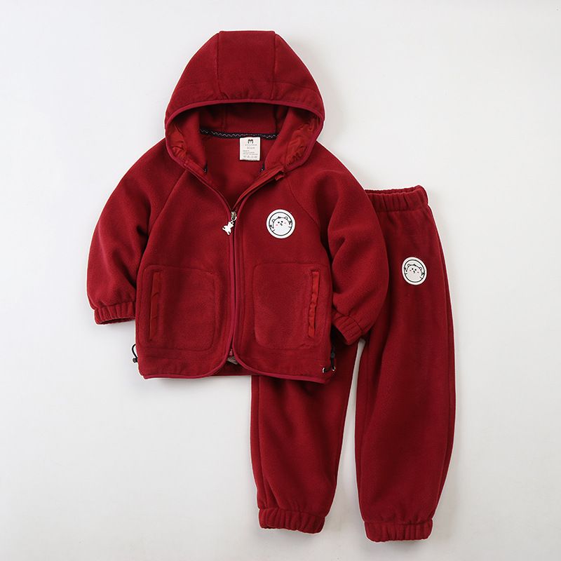 Kids' Cartoon Hooded Fleece Set – Soft Long-Sleeve Jacket & Pants (80-120cm, 4 Colors)_voghion.com