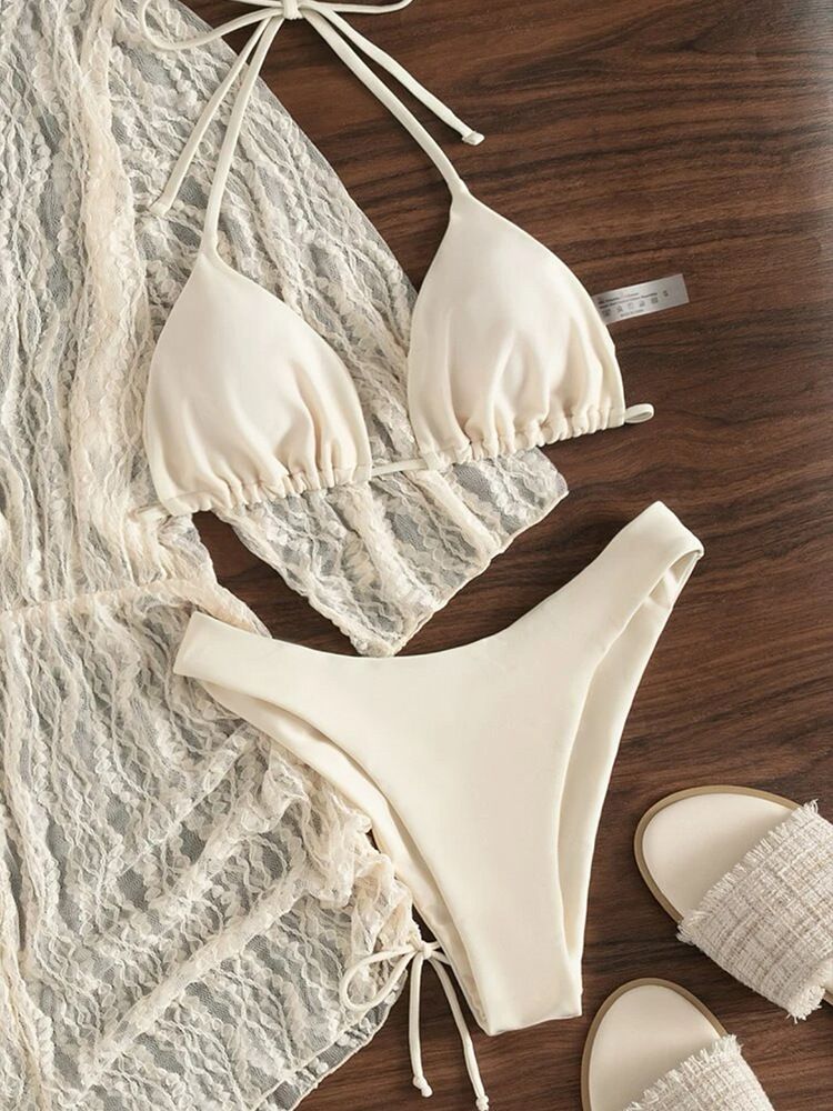 Costume da bagno intero da donna in rete con vita alta, stampa con coulisse, bikini in tre pezzi_voghion.com