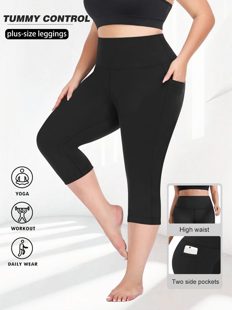 Women's Clothing Hot Selling Pocket Seven Point Large Size Yoga Pants Seven Point Pants Milk Silk High Waist Sports Leggings_voghion.com