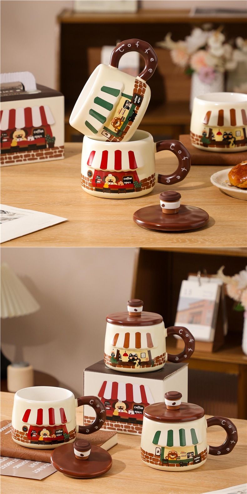 Creative Cartoon Ceramic With Lid High-Value Embossed Mug Student Gift Water Home Cute Breakfast Cup_voghion.com
