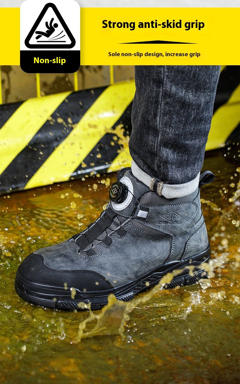 Rotating Buttons Work Boots Men Steel Toe Shoes Safety Boots Puncture-Proof Protective Shoes Waterproof Indestructible Shoes New_voghion.com