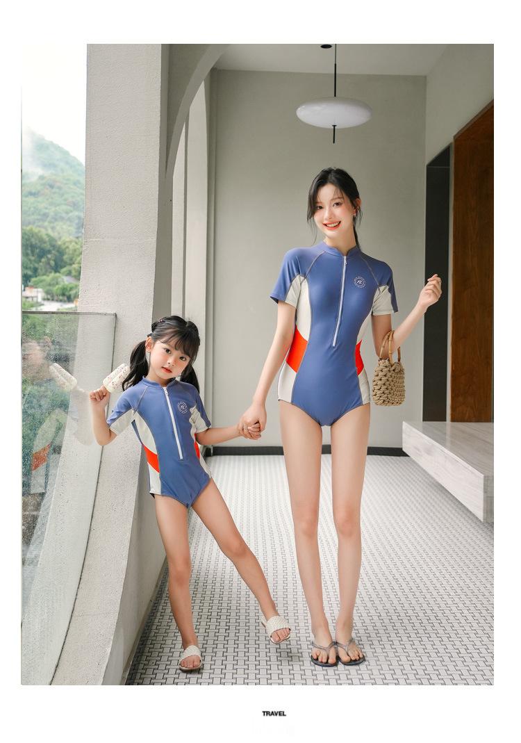 Vêtements de famille Maillot de bain familial mère et fille source chaude enfants une pièce à manches courtes protection solaire ventre minceur filles_voghion.com
