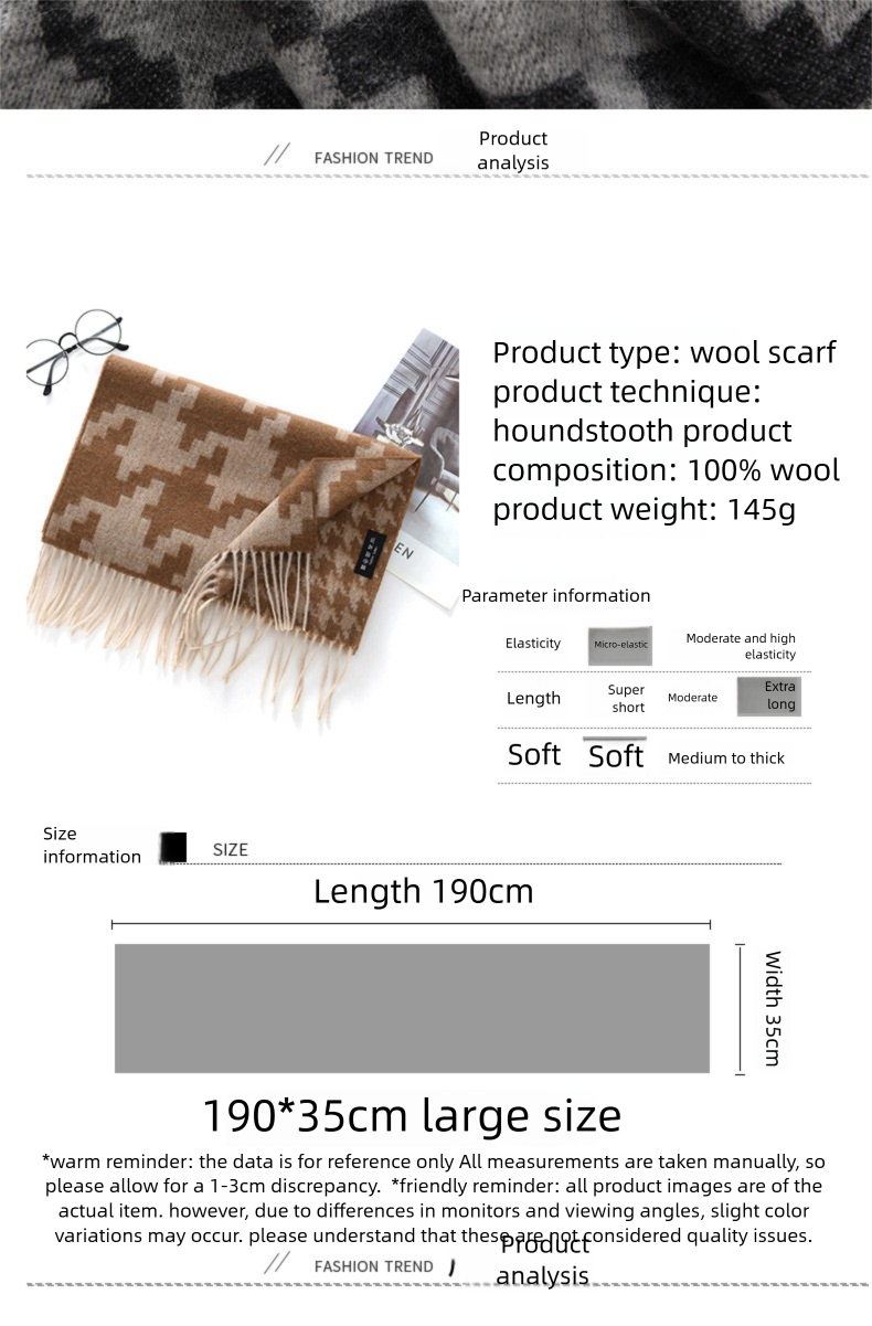 Autumn Winter Korean Style Wool Houndstooth For Women 2024 New Plaid Shawl With Tassels Thickened Warm Neck Scarf_voghion.com