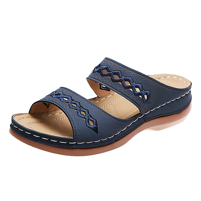 Damen Sommer Sandalen mit Keilabsatz und offener Spitze, einfarbig, weicher Boden, atmungsaktive Hausschuhe_voghion.com