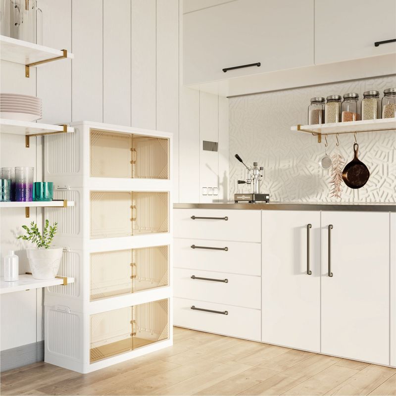 472QT 4-Pack 31.5'' Wide Transparent Plastic Storage Cabinets For Closet Organizers And Storage, Folding Storage Box, Stackable Storage Bins With Open Front Door_voghion.com