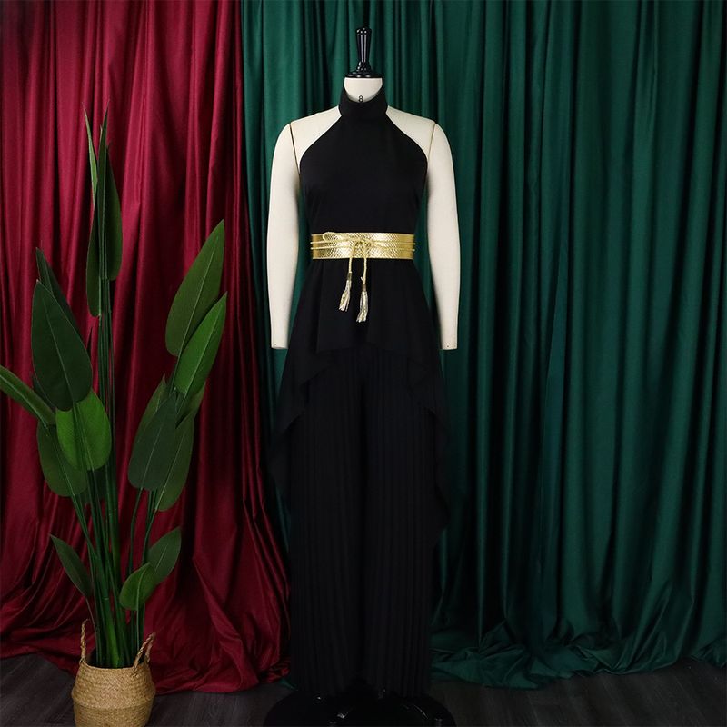 Damenbekleidung Sommermode zweiteilig ärmellos rückenfrei unregelmäßig langer Rock Hose mit weitem Bein_voghion.com