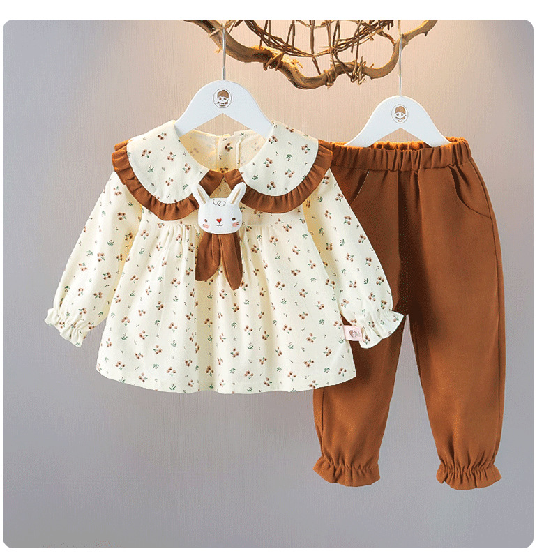 børnetøj Efterårsblomstret todelt sæt 1-2-3 år gammel pige baby tegneseriesæt baby efterår udflugtstøj_voghion.com