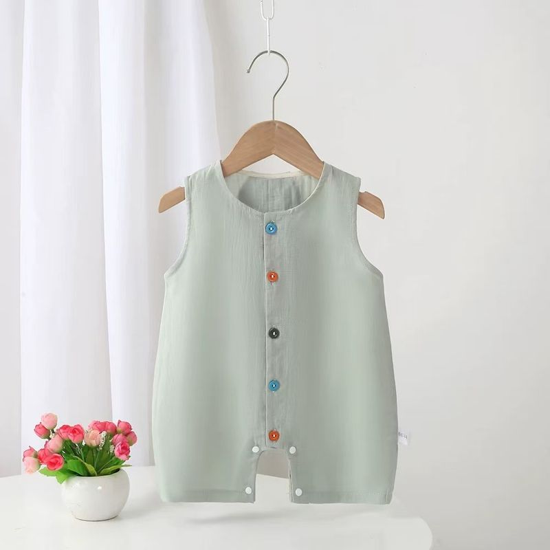 Baby Summer Cool Sleeveless One Piece Vest For Boys And Girls Baby Colorful Button Casual Romper For Going Out Crawling Clothes_voghion.com