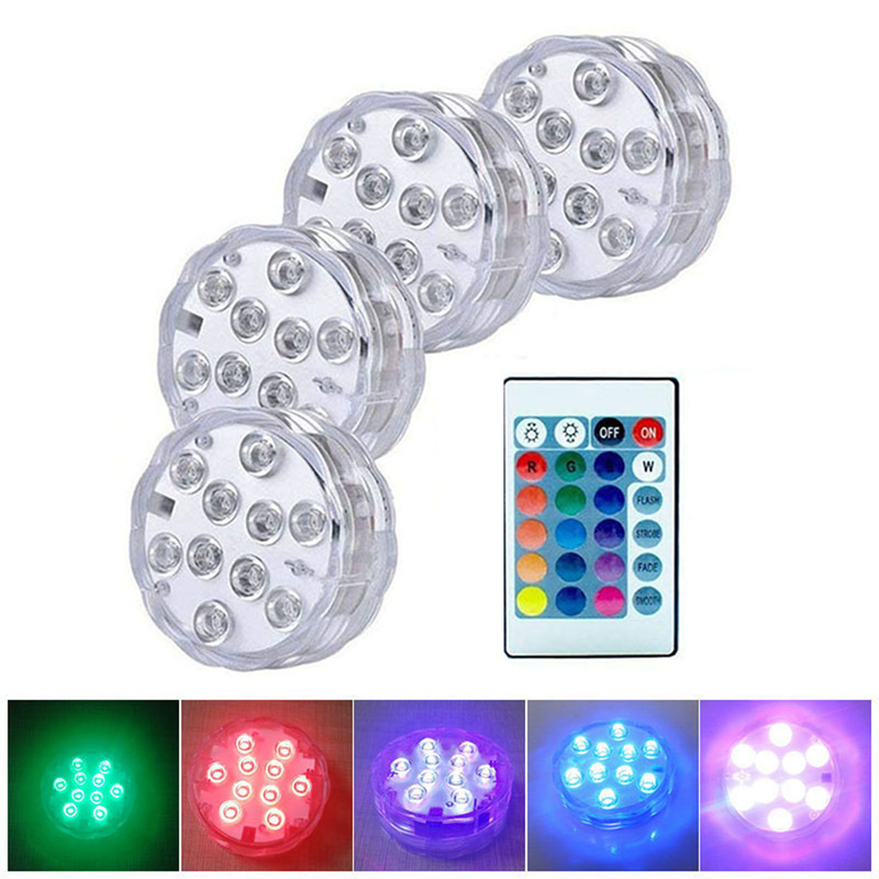 4Pcs Pool Diving Lights With Remote Control 10 LEDs Colorful Light Illumination Underwater Submersible Aquarium LED Lamp Pool Decoration_voghion.com