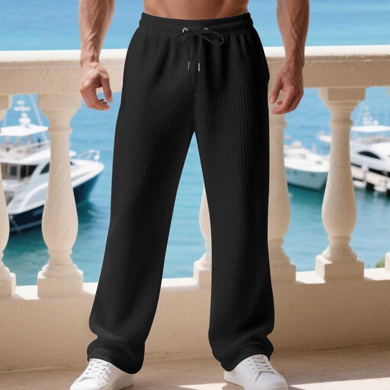 Men's Waffle-Knit Casual Pants – Straight-Leg Lounge Pants (S-XXXL, 5 Colors)_voghion.com