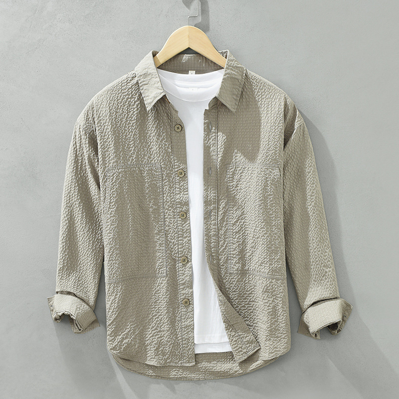 6689 Camicie giapponesi a maniche lunghe in tinta unita, alla moda, casual e larghe, comode e versatili, una camicia letteraria_voghion.com