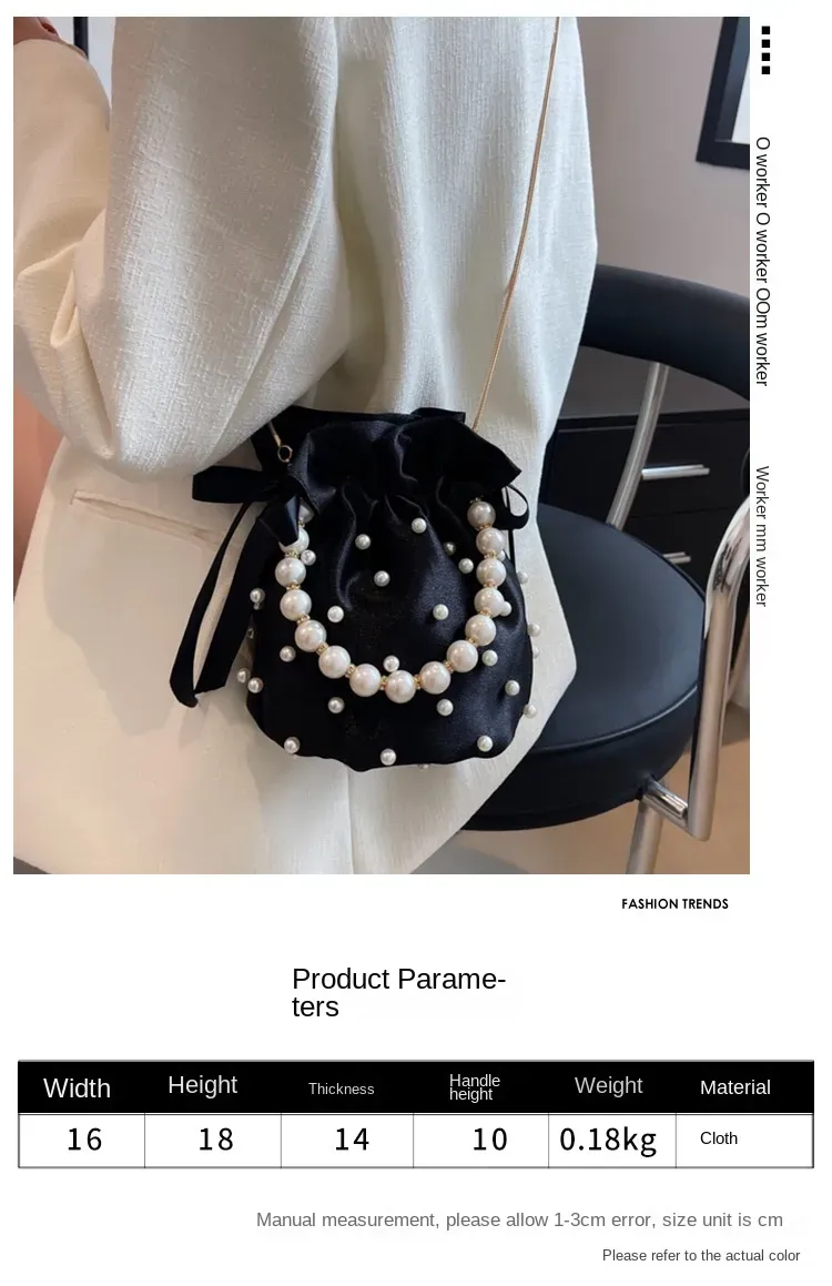 Borse a tracolla di marca per donna Borsa da donna di alta qualità Borsa a tracolla a secchiello femminile in seta imitazione perla nera con perline_voghion.com