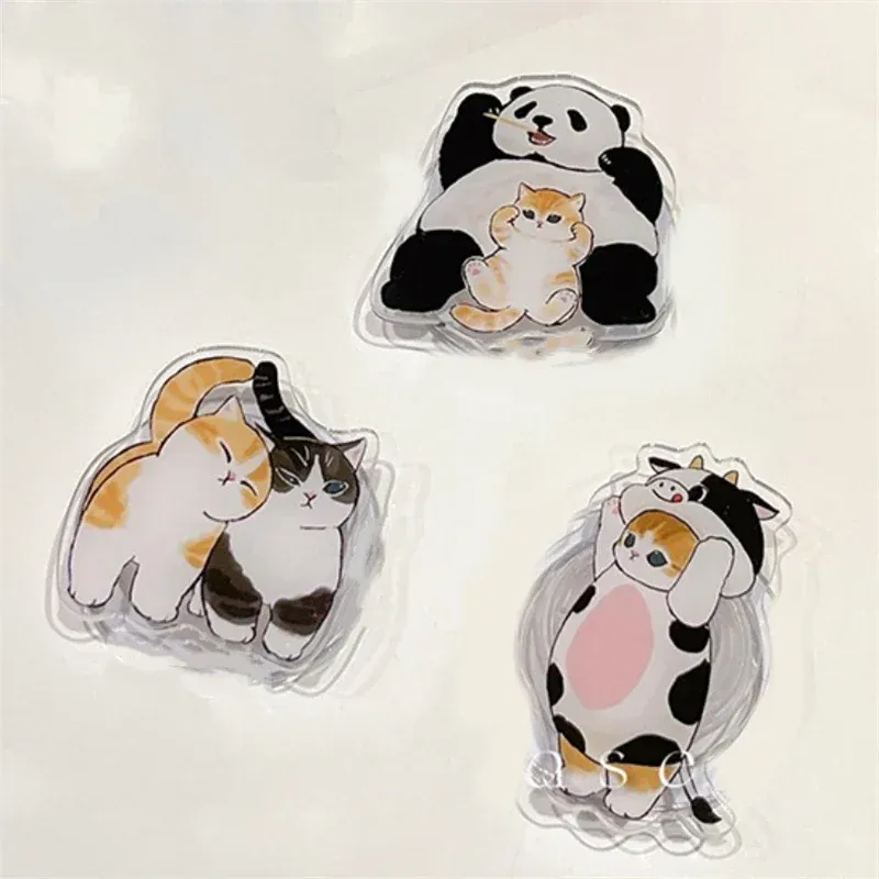 Suporte de telefone de acrílico fofo 3D Cat Panda Griptok para iPhone 16 15 Samsung Korean Kitten Grip Tok Suporte de dedo dobrável Soquete_voghion.com