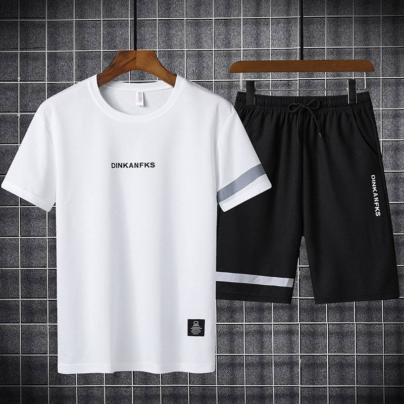Terno casual esportivo masculino em verão, camiseta de manga curta, conjunto de roupas, suéter estilo coreano, jaqueta da moda_voghion.com