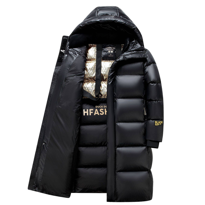 Abbigliamento maschile 2024 nuovo piumino nero e oro per uomo e donna, stesso stile, superficie lucida, giacca invernale calda e spessa, versione alta_voghion.com