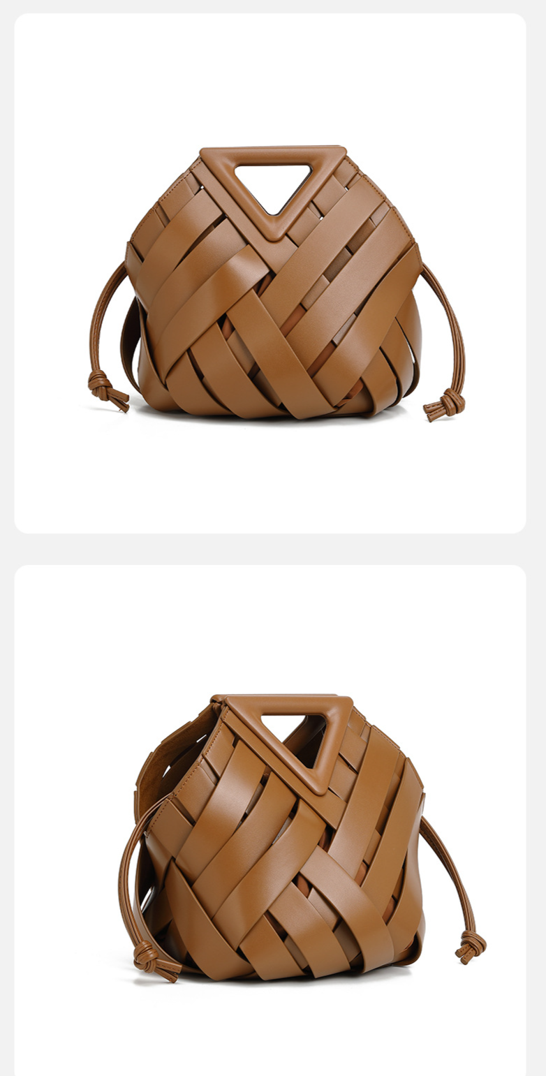 Women's Bags B's new vegetable basket triangle magnetic buckle woven hollow women's bag handbag one shoulder crossbody mother and child bucket bag_voghion.com