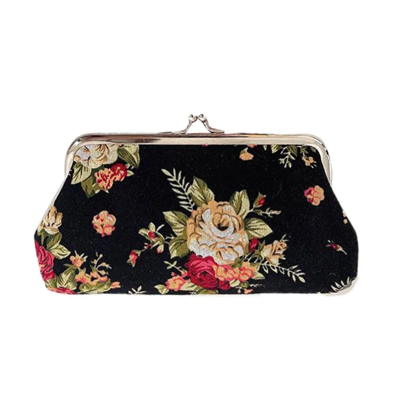 Damen-Geldbörse aus Canvas mit großem Rosenmuster, Null-Münzen-Geldbörse mit zwei Metallknöpfen, Münzfach, Schlüssel, Kreditkartenhalter, Handyhülle, Brieftasche_voghion.com