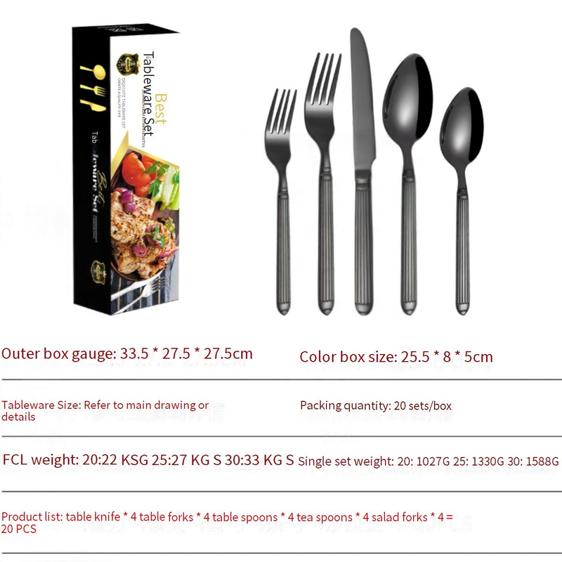 Set di posate in acciaio inossidabile - Set di 20 coltelli e forchette da bistecca (5 pezzi x 4 posate, qualità 18/10)_voghion.com