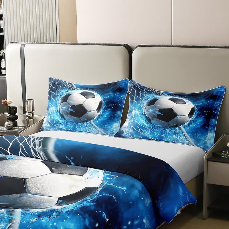 Duvet Cover Double Football Field Bedding Set For Kids Boys Men Goal Water Ice Cool Black Blue White Comforter Cover Soft Comfy Bedclothes _voghion.com