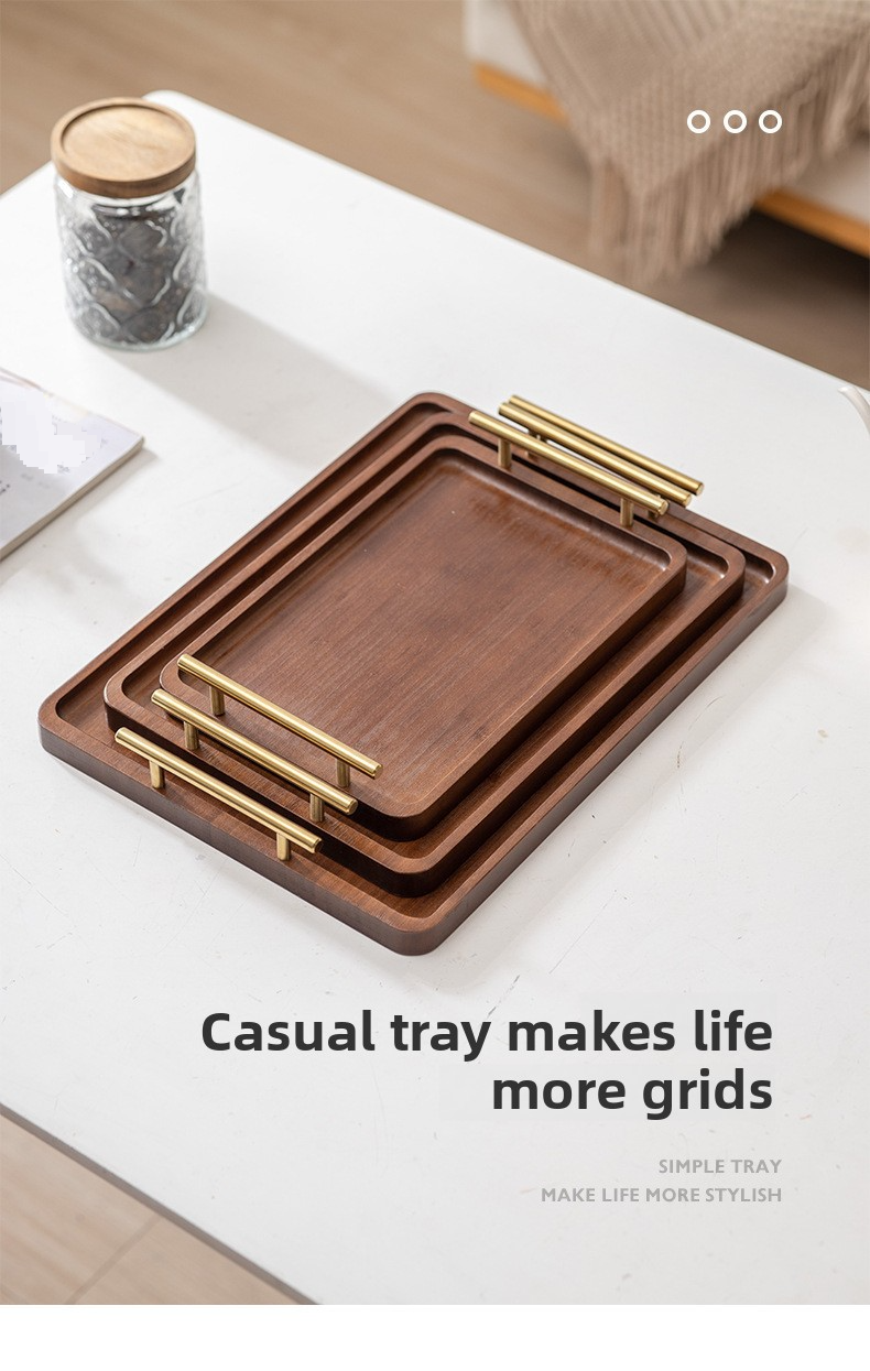 Solid Wood Tea Tray With Bamboo Handle - Right-Angle Tea Serving Tray For Home & Hotel Use_voghion.com