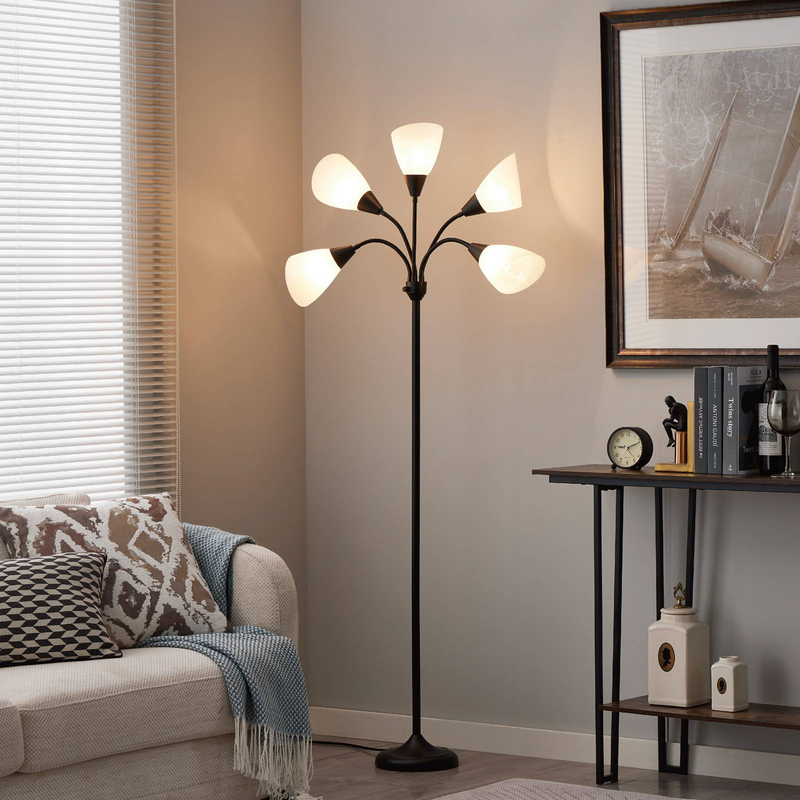 Lampadaires Medusa, lampes sur pied, 5 têtes réglables, lampe de lecture, grand abat-jour, ampoule E26 A19, pour salon, chambre à coucher (noir)_voghion.com