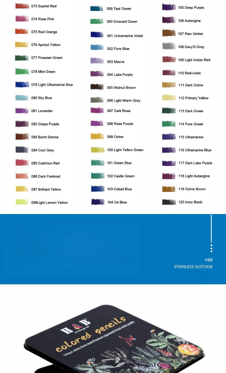H&B Professional Oil-Based Colored Pencils Set - 72/120 Colors For Artists, Students & Adults - Vibrant & Smooth Drawing, Sketching & Coloring_voghion.com