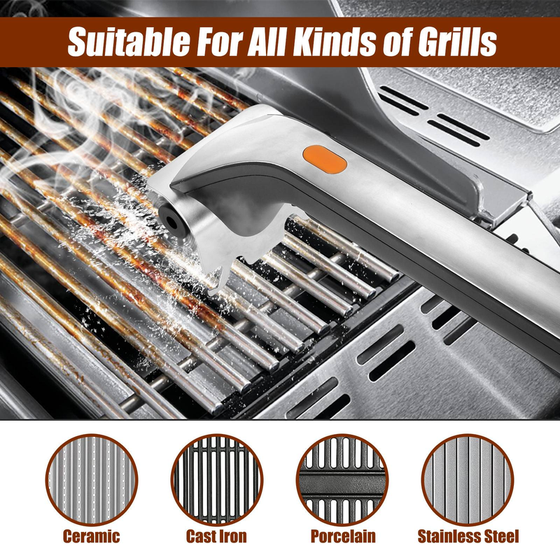 Spazzola elettrica per griglia – Setole e manico in acciaio inossidabile, pulizia a vapore per griglie per barbecue (batteria/ricaricabile)_voghion.com
