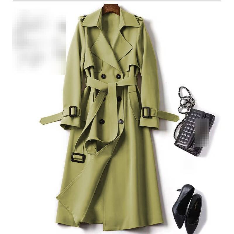 Trench di media lunghezza per donna, primavera e autunno, nuova versione coreana, taglia grande, cappotto in stile britannico popolare, sopra il ginocchio, cappotto nero da donna_voghion.com