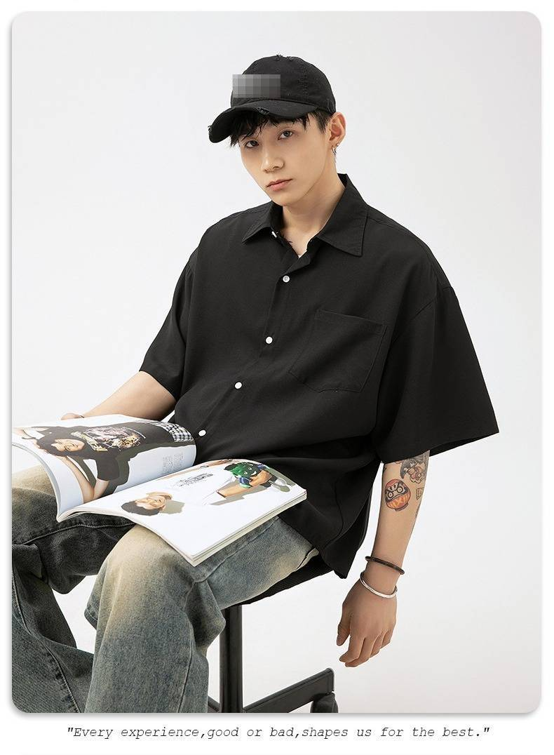 Men's Lightweight Drape Short Sleeve Shirt - Summer Casual Linen-Like Oversized Shirt For Couples (Pink/Black/Blue/Beige)_voghion.com
