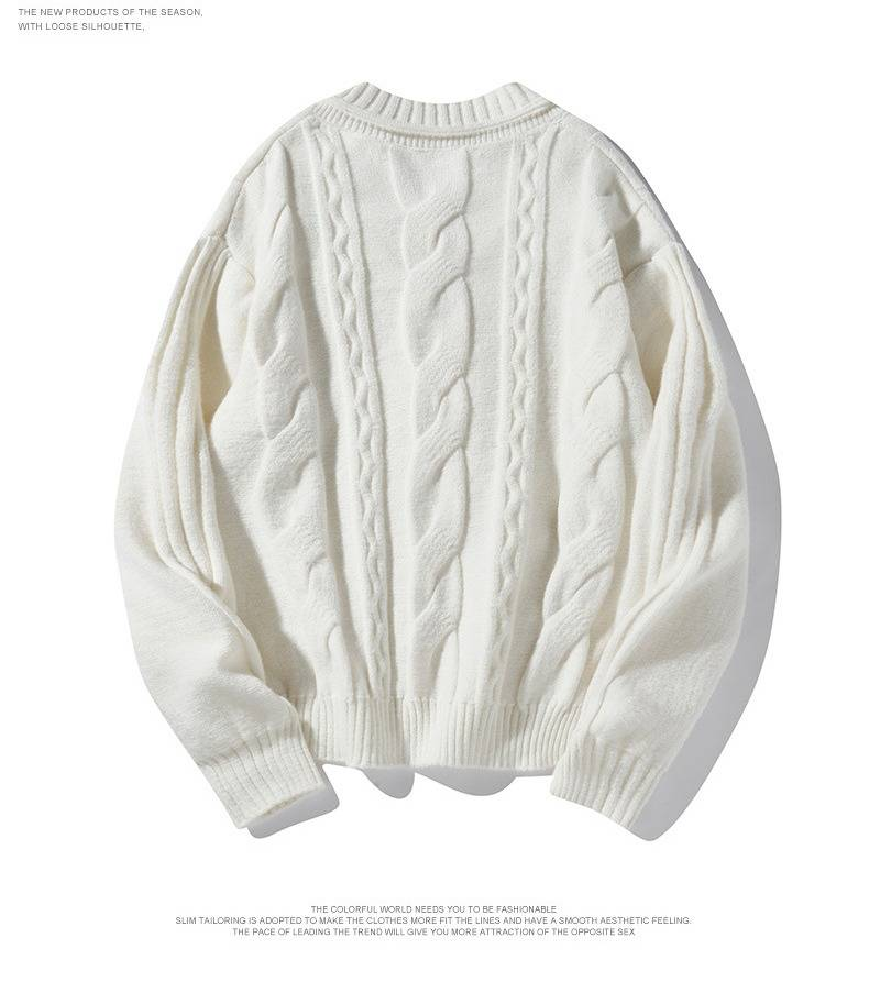 Pull en maille à col en V pour homme, motif torsadé, pull épais idéal pour un style décontracté chic et la superposition, grandes tailles disponibles._voghion.com