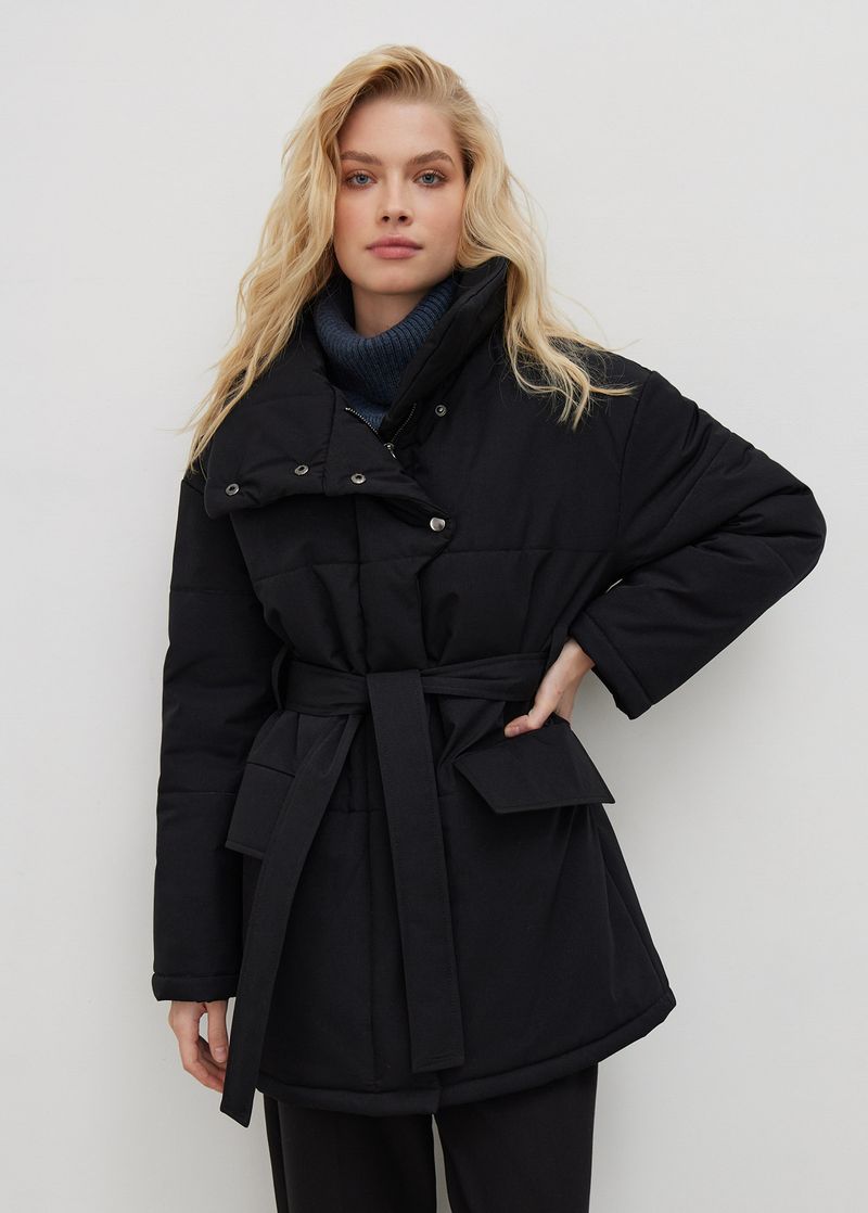 Roupas femininas gola alta algodão jaqueta inverno temperamento comutando moda quente à prova de vento gola alta com cinto algodão jaqueta_voghion.com