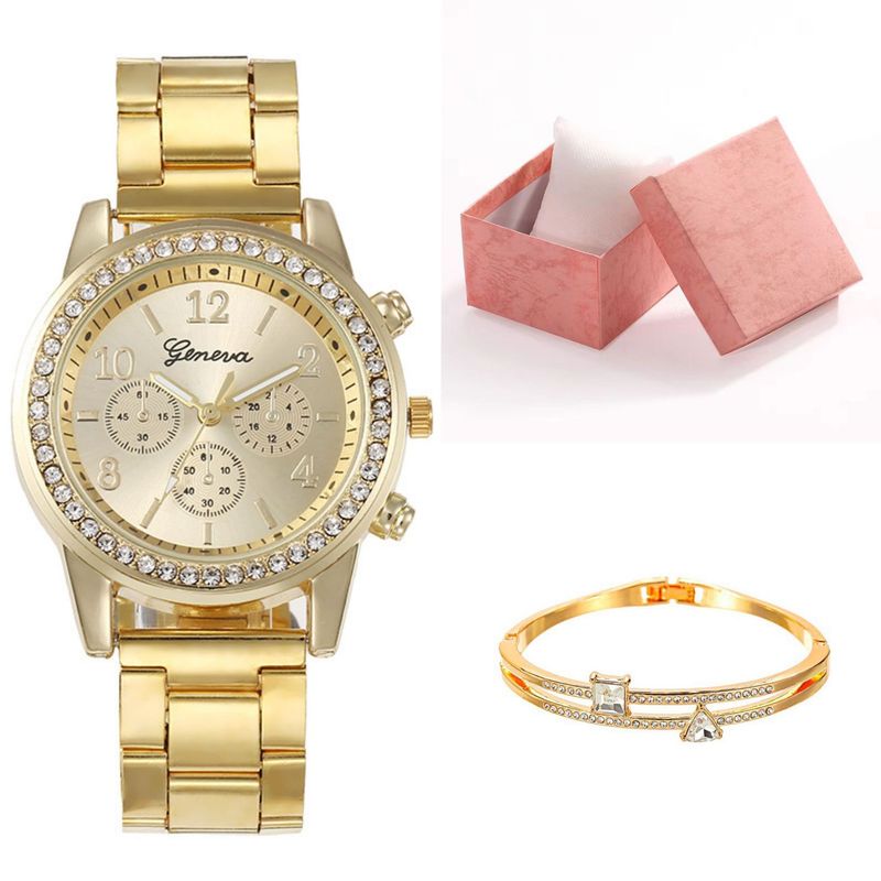 Set regalo da donna con cintura in acciaio e diamanti di lusso, orologio al quarzo alla moda, tutto abbinato, vendita diretta dalla fabbrica_voghion.com