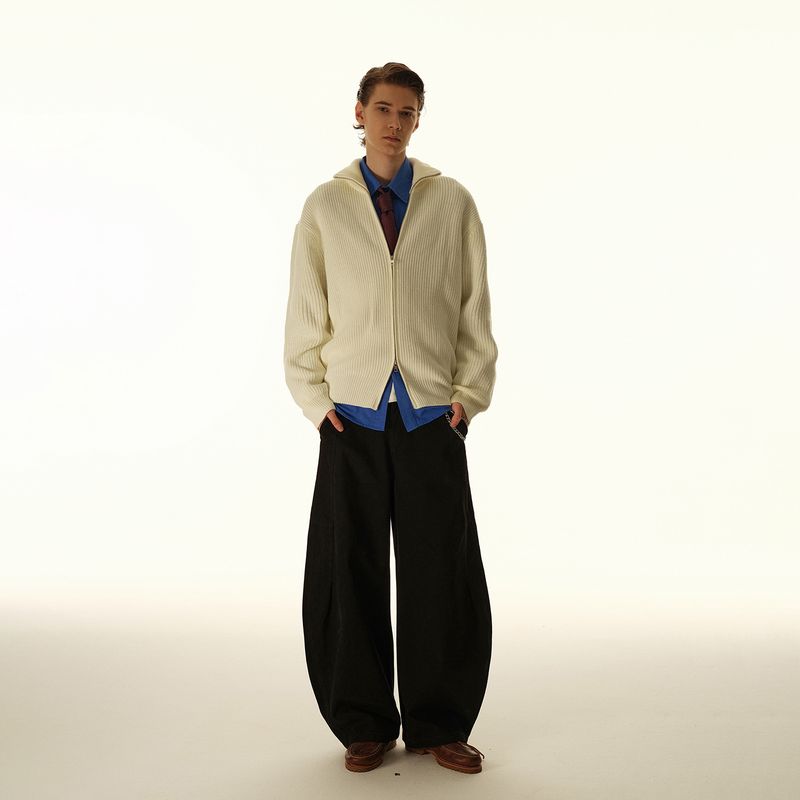 Confucianism And Mencius Knitted Men's High Neck Sweater Couple Style Cardigan Coat Can Be Layered Autumn Top Solid_voghion.com