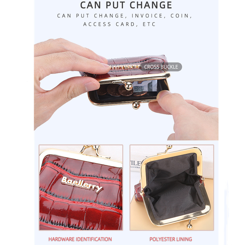 Baellerry New Coin Purse Glossy Crocodile Wallet Metal Clip Buckle Coin Purse_voghion.com
