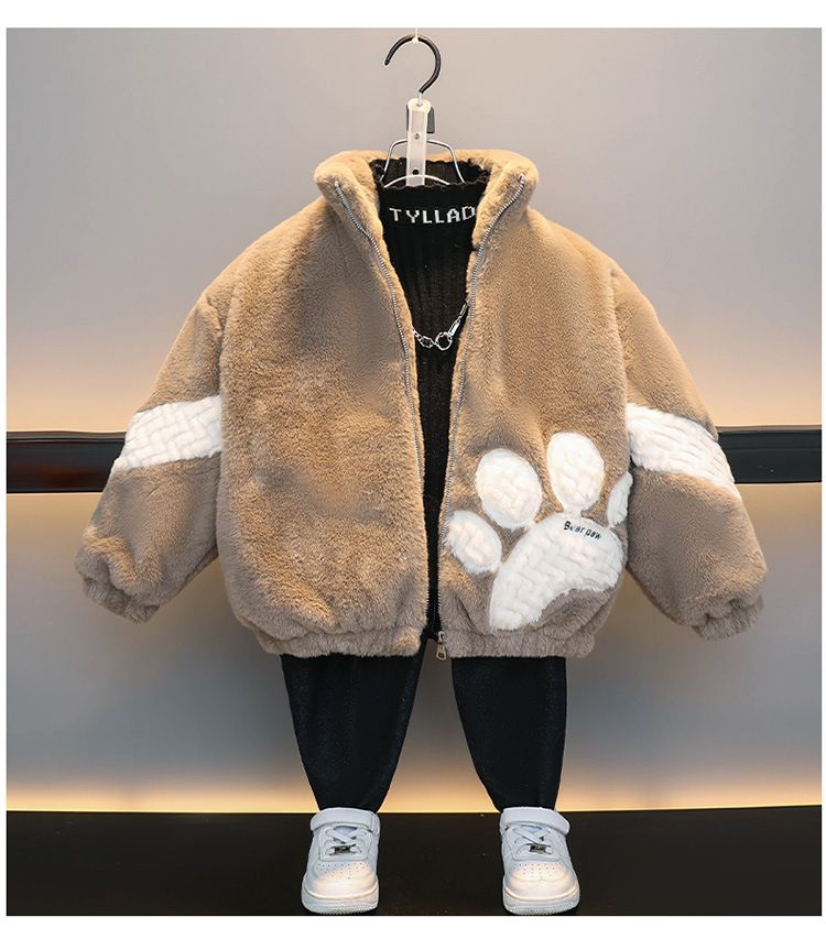 Kid's Clothing Boys' Autumn And Winter Mink Fleece Jacket Children's Plush And Thickened Baby Fur Cotton Coat Mid Length_voghion.com