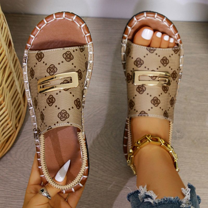 Women's Shoes New Flat Sandals For Women Fabric Elastic Band Metal Decorations Large Size Shoes Beach Shoes_voghion.com