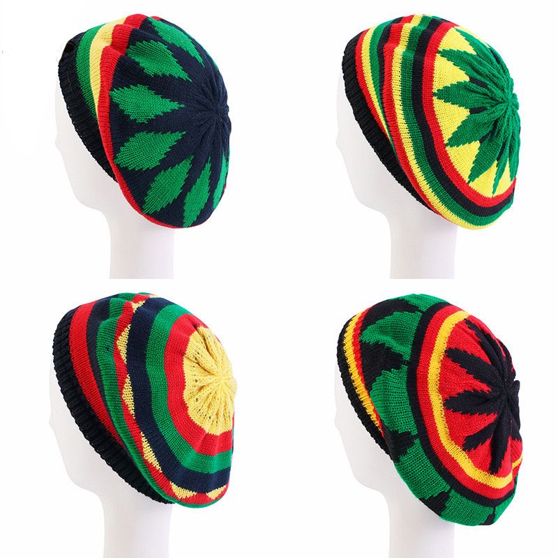 Trendy Jamaican Rainbow Reggae Hut Baskenmütze Herbst Winter Unisex_voghion.com