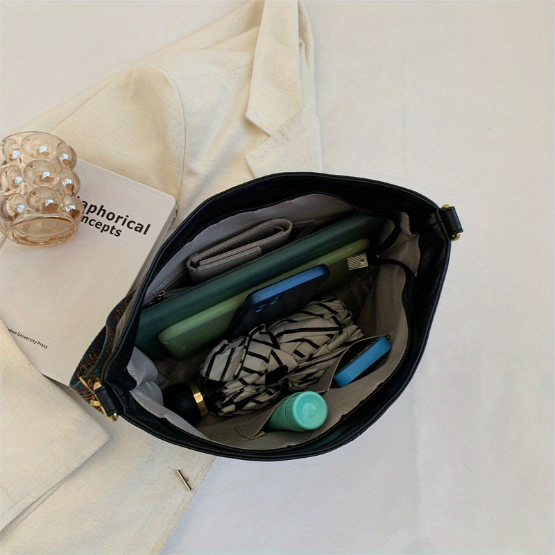 Borsa a tracolla vintage, borsa hobo con tracolla geometrica, borsa a tracolla di grande capacità per lavoro e scuola_voghion.com