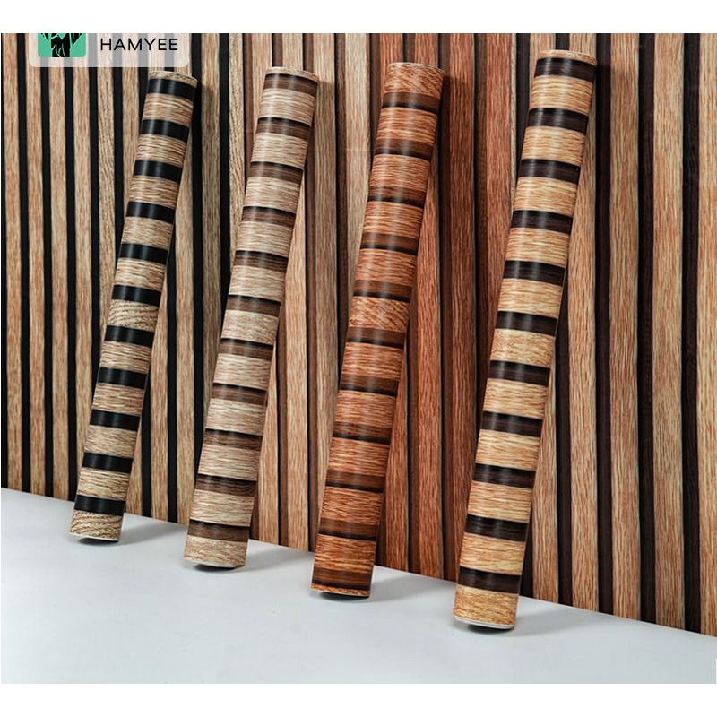 Papel de parede autoadesivo de PVC para dormitório, grade de papel de parede 3D com textura de madeira, adesivo instantâneo para TV_voghion.com