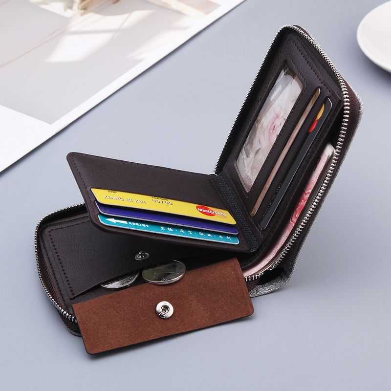 Men's Korean Style Canvas Dollar Wallet Multifunctional Zipper Money Clip Casual Buckle Coin Purse_voghion.com