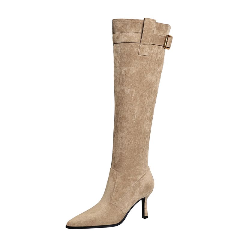 Stivali lunghi con tacco alto e plissettati, modello 26ss, modello 158A-1, snelli, con punta a punta, stiletto, per donna, morbidi, con fibbia per cintura_voghion.com